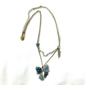 Betsey Johnson Sparkling Blue Lightening Bow Necklace